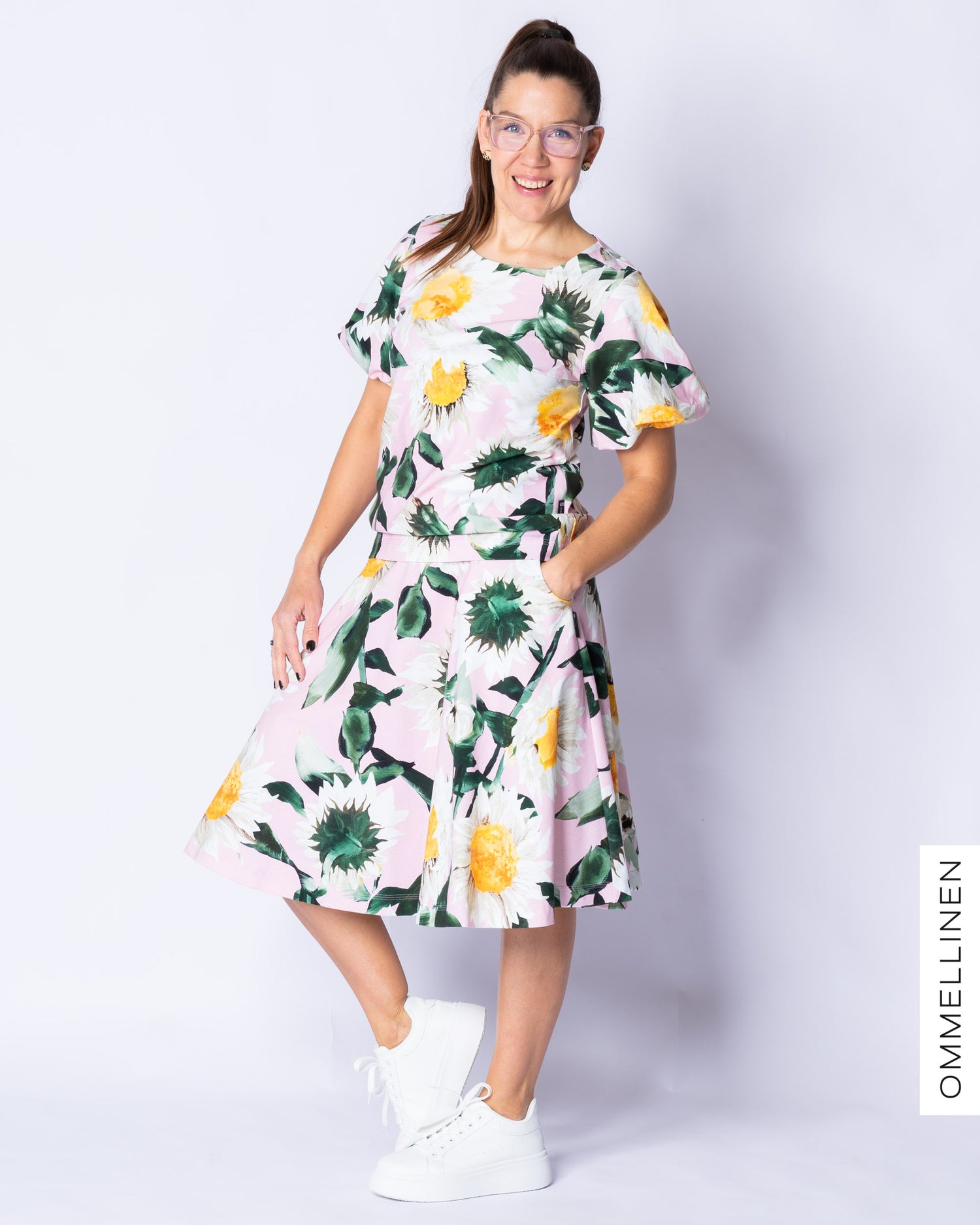 Puffipaita - lyhyt hiha, Auringonkukka - vaaleanpunainen