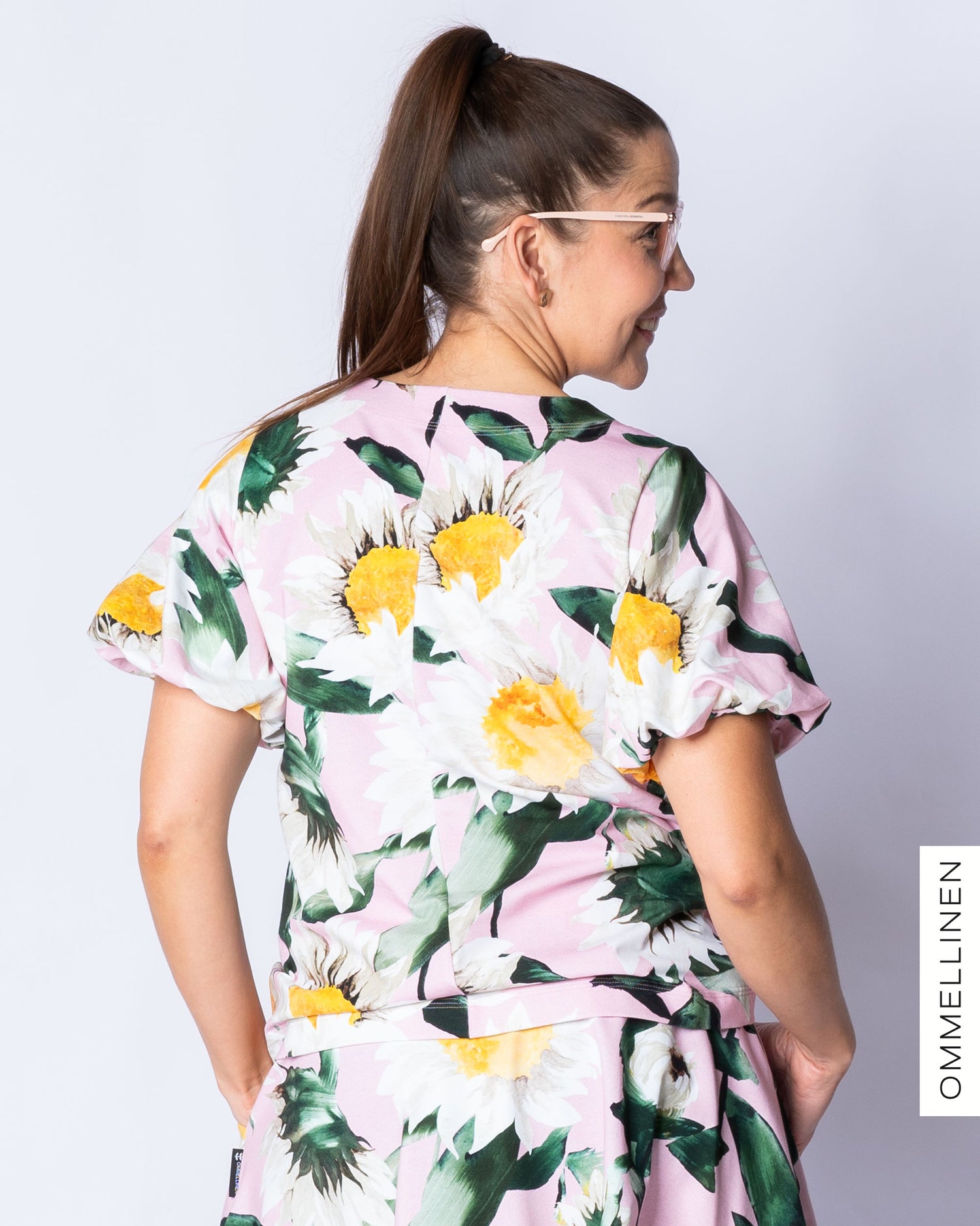 Puffipaita - lyhyt hiha, Auringonkukka - vaaleanpunainen