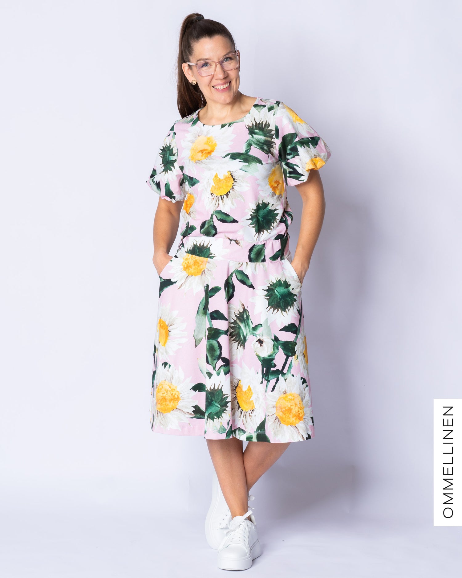 Puffipaita - lyhyt hiha, Auringonkukka - vaaleanpunainen