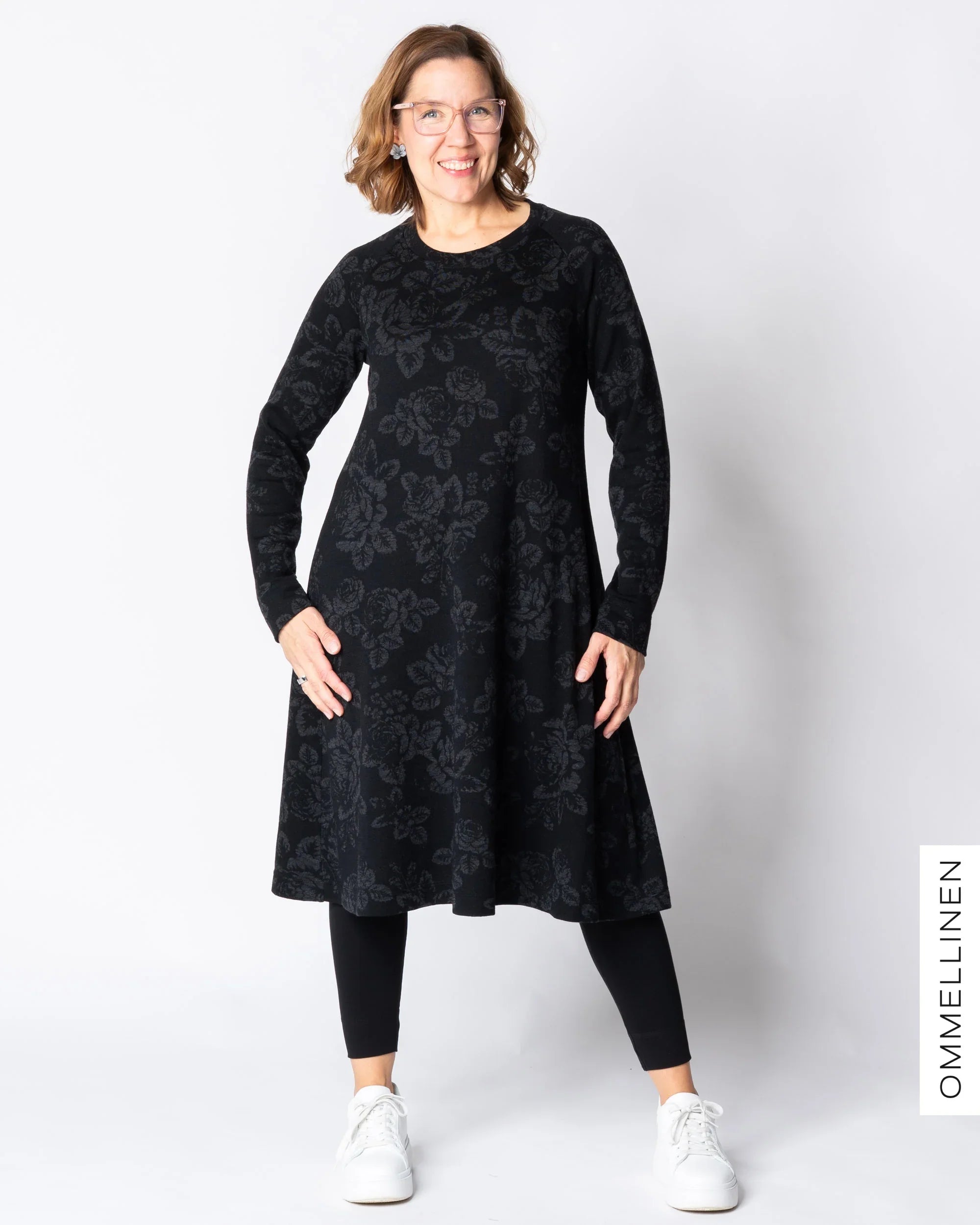 MERINO dress, Babushka Roses - black/grey