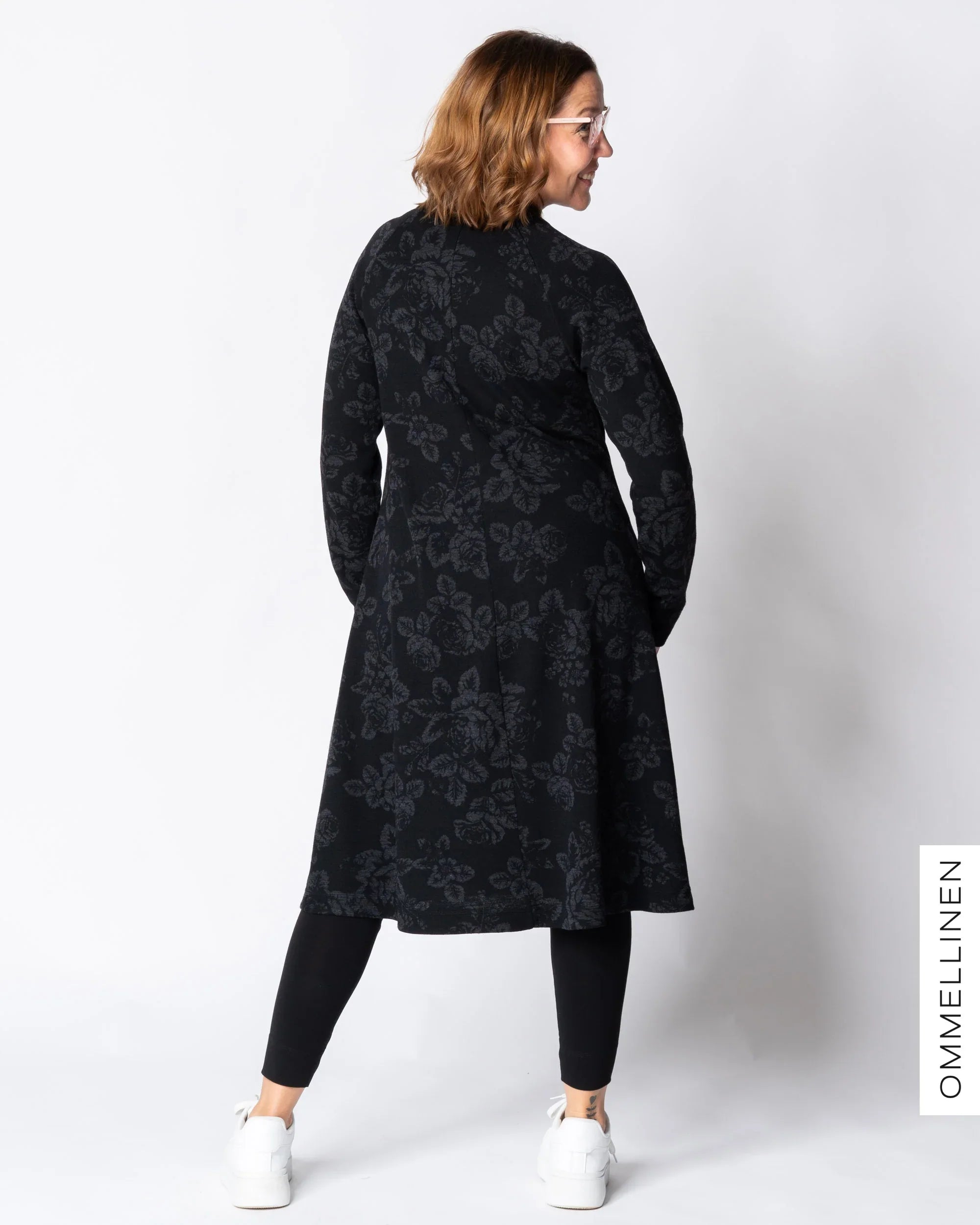 MERINO dress, Babushka Roses - black/grey