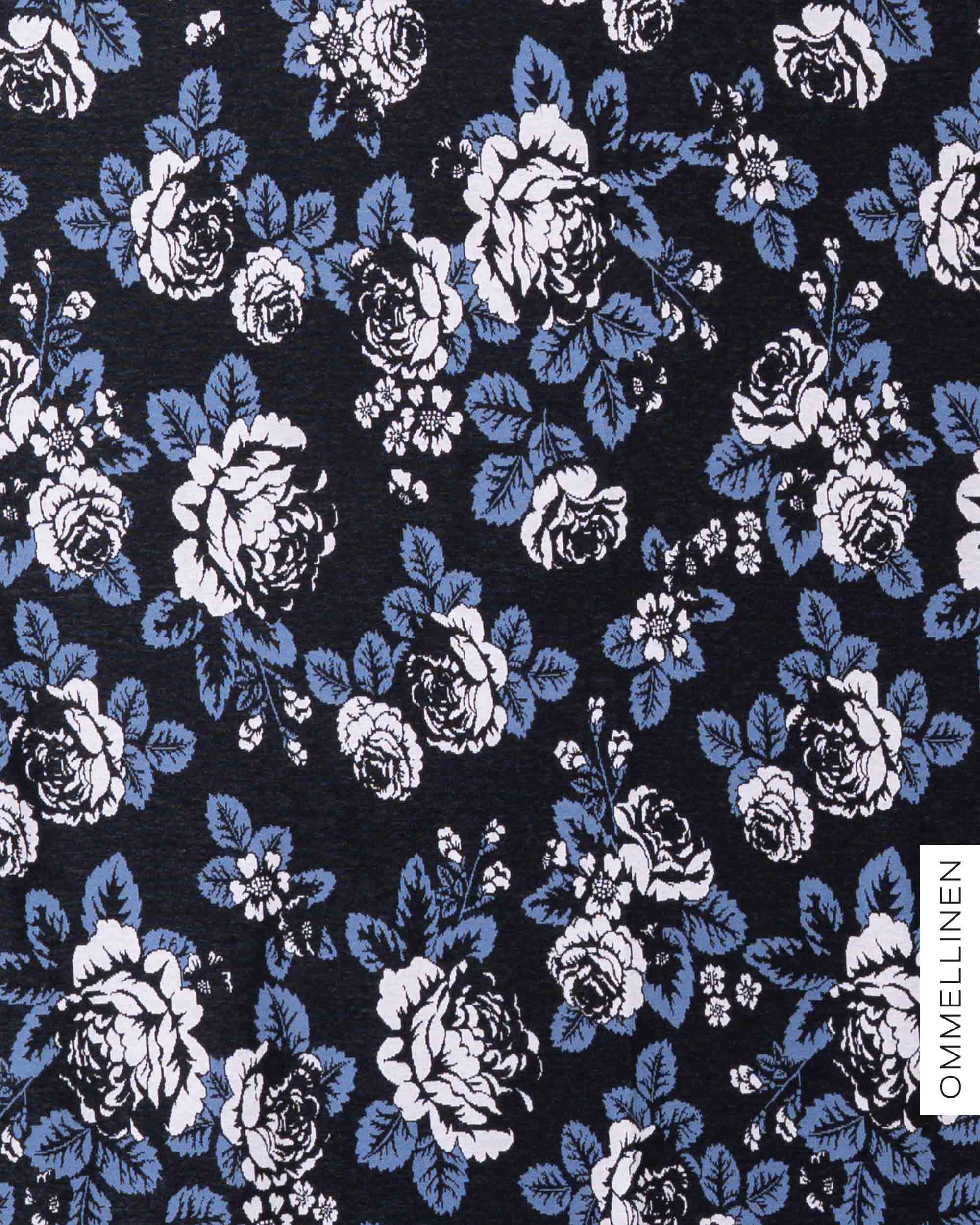 Organic cotton knit, Babushka Roses - black/blue