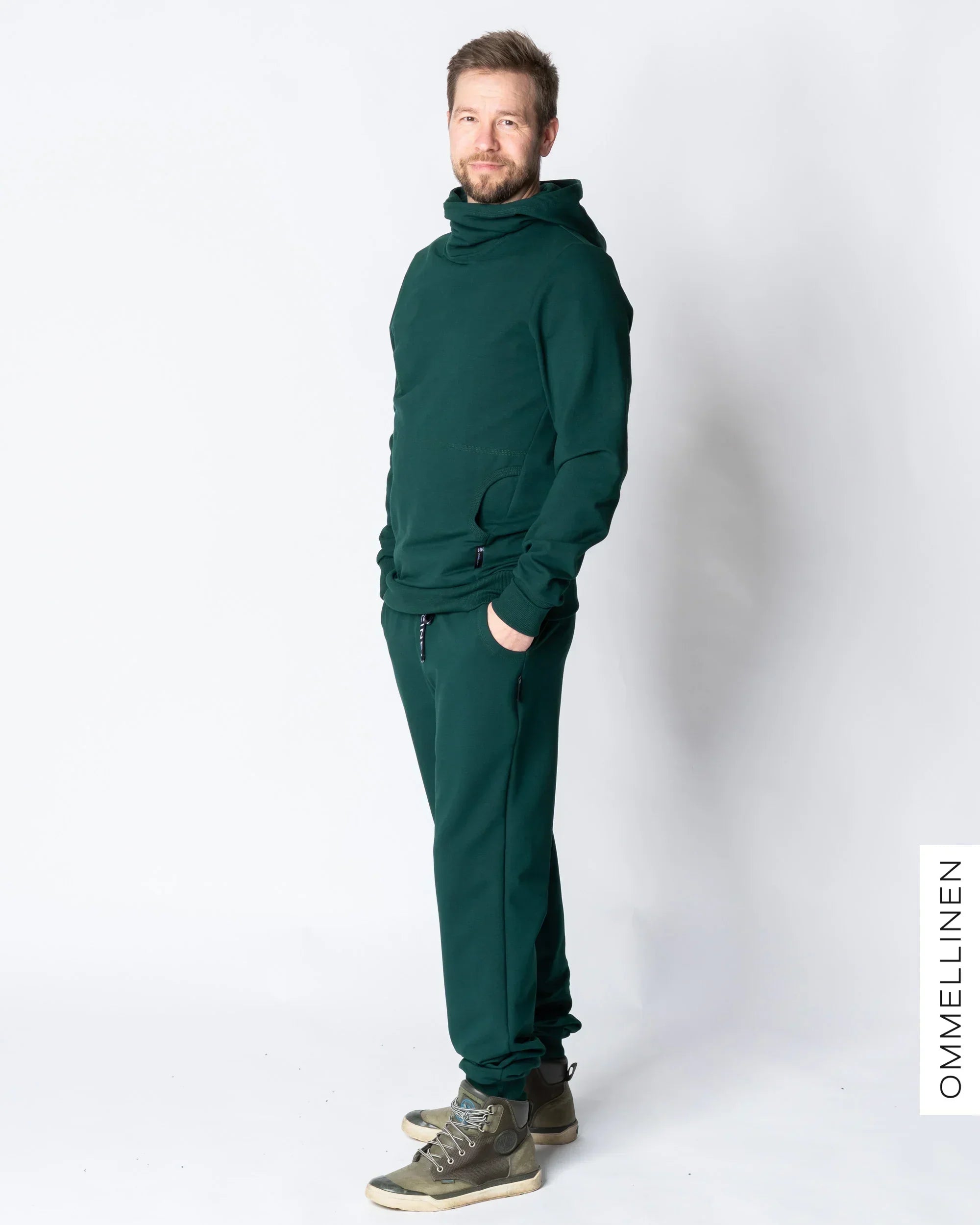 Miesten collarihousut, smaragdi - harjattu