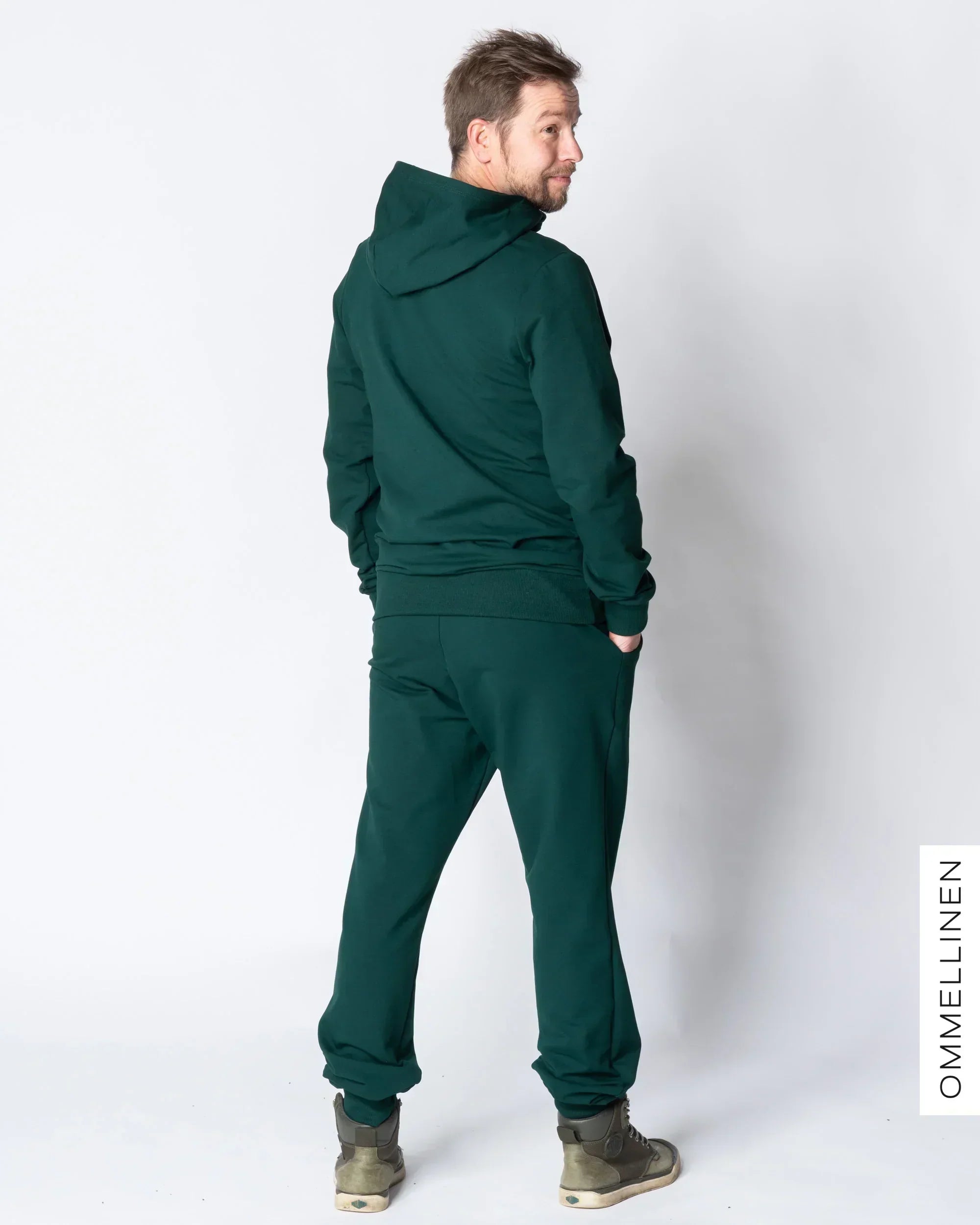 Miesten collarihousut, smaragdi - harjattu