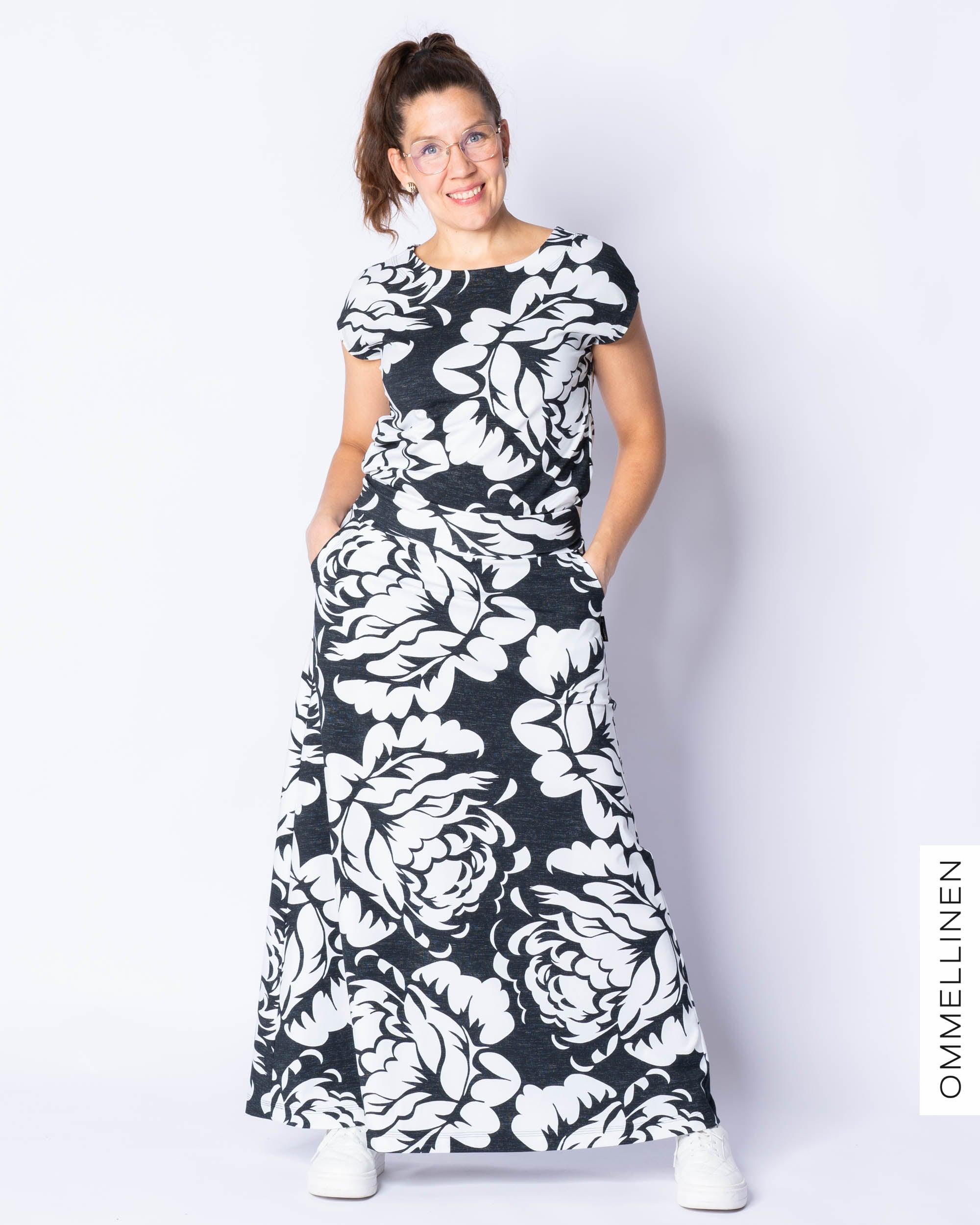 Maxihame, Babushka Roses JÀtti - musta/valkoinen, lievÀ II-laatu - Ommellinen