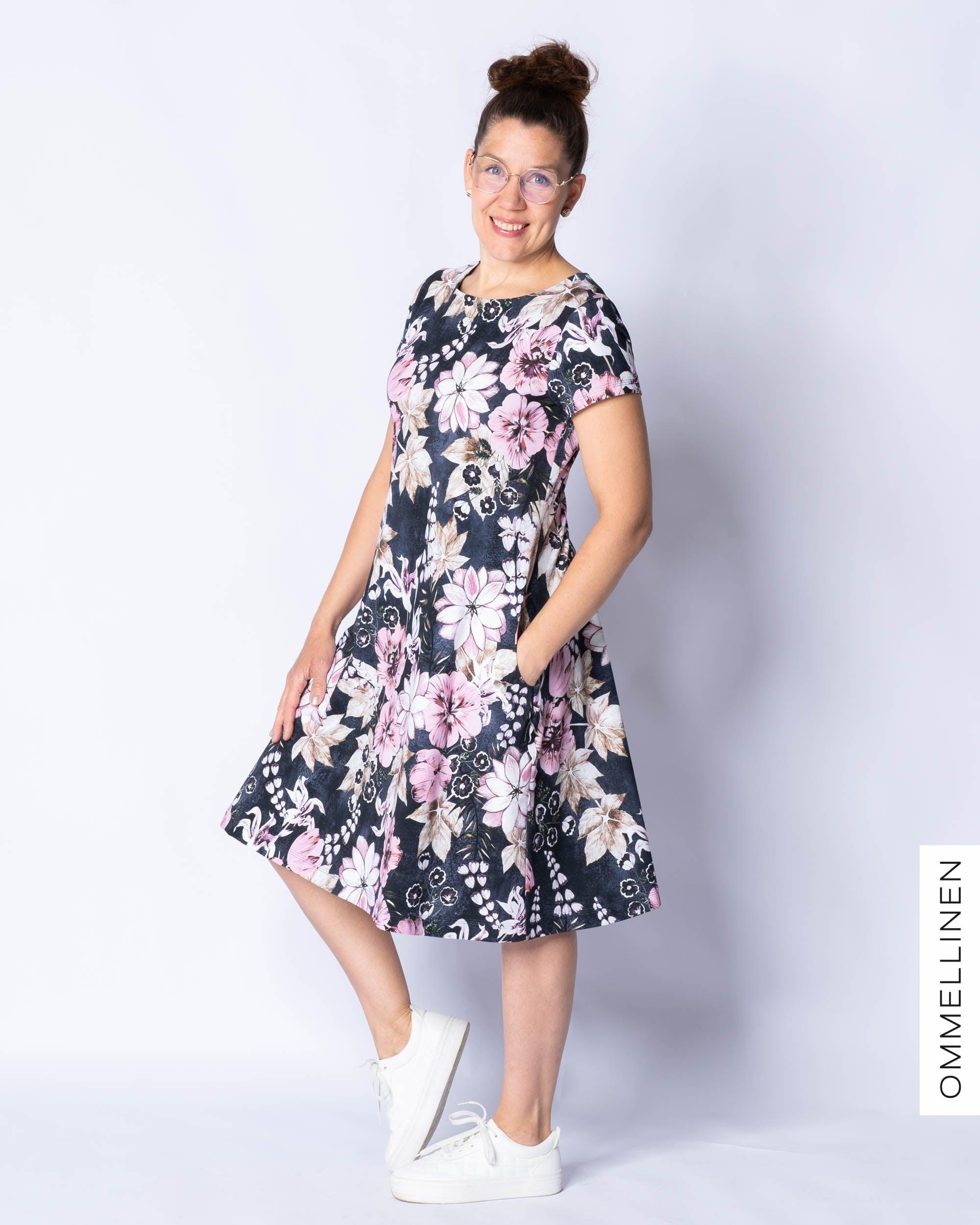 Mekkotunika - lyhyt hiha, Tulppaanien tanssi - sininen/roosa - Ommellinen