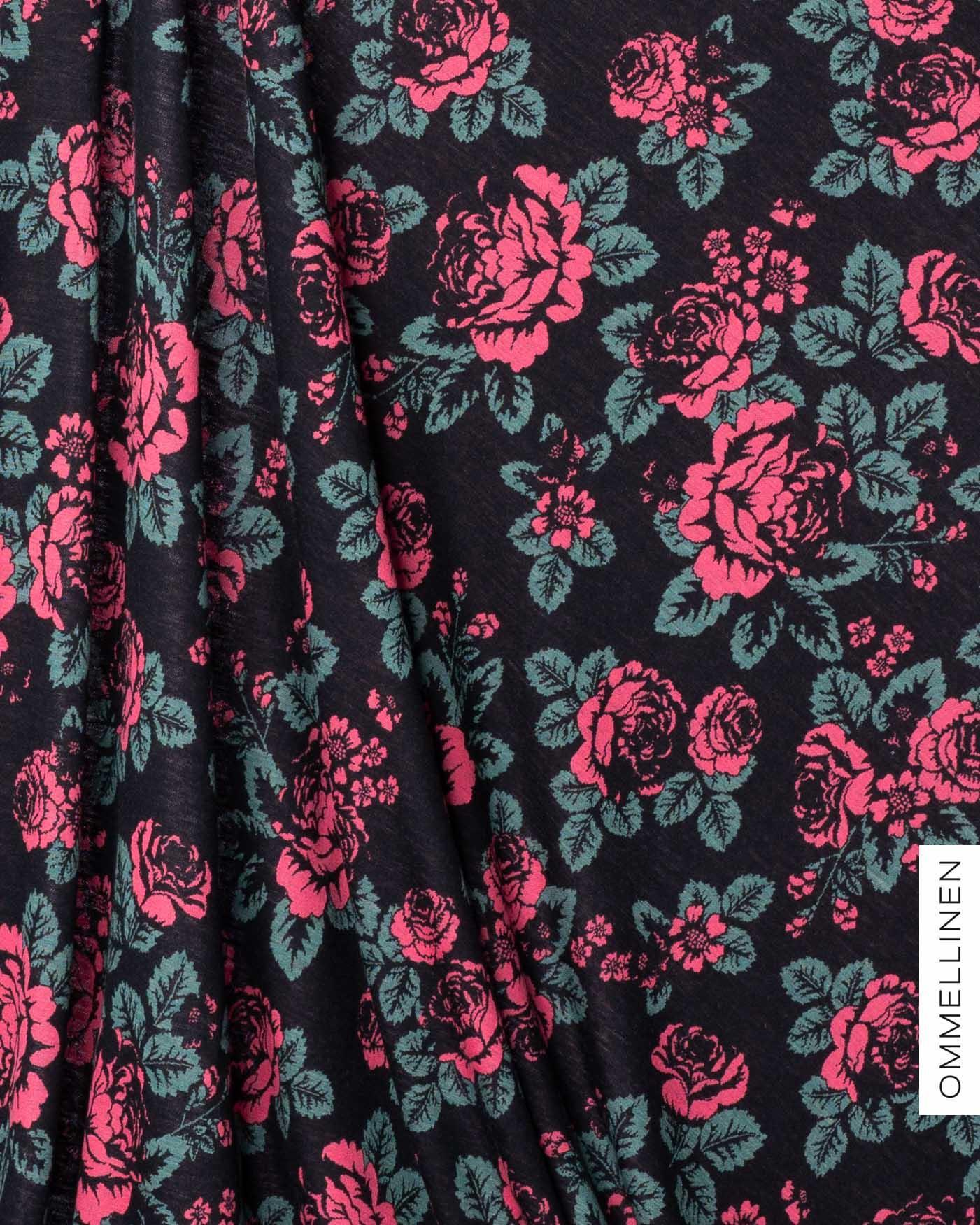 Merinovilla, Babushka Roses - musta/vihreÀ/koralli - Ommellinen