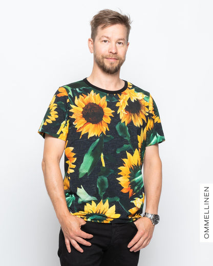 Miesten T-paita, Auringonkukka - musta - Ommellinen
