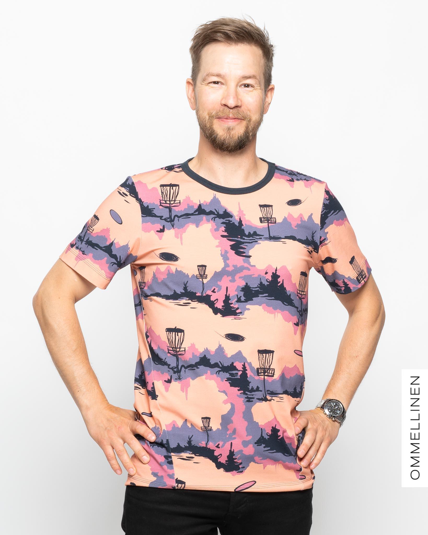 Miesten T-paita, Frisbeegolf - persikka - Ommellinen