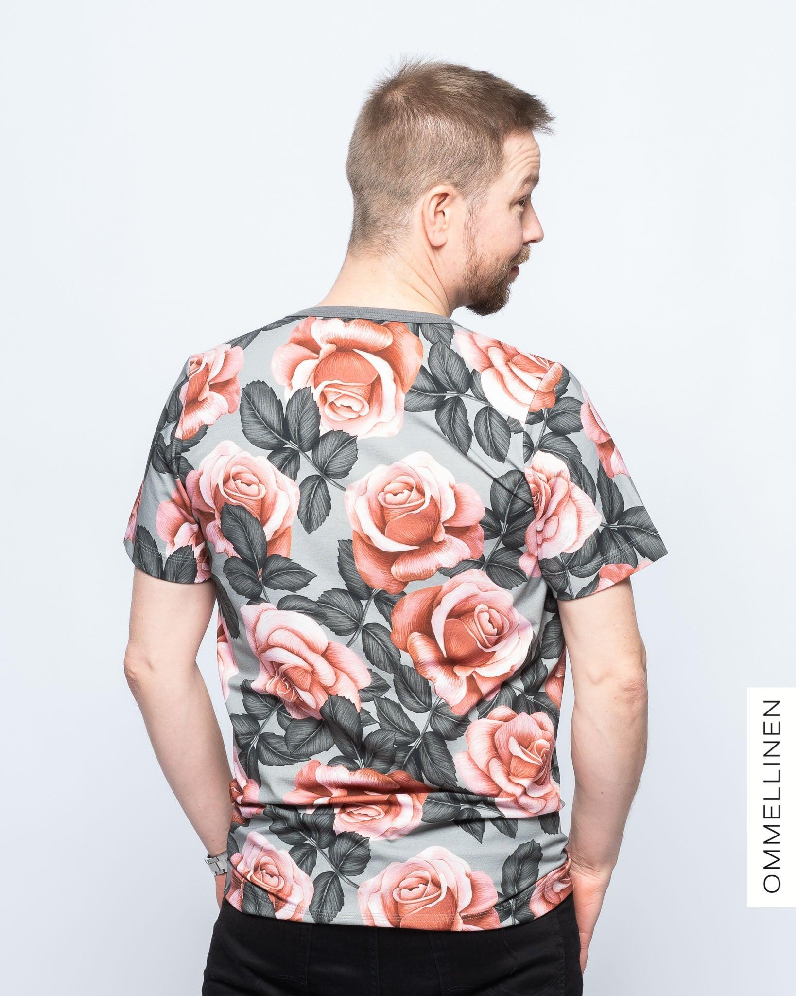 Miesten T-paita, Ruusut - harmaa - Ommellinen