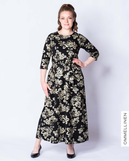 UNELMA dress, Babushka Roses - gold champagne