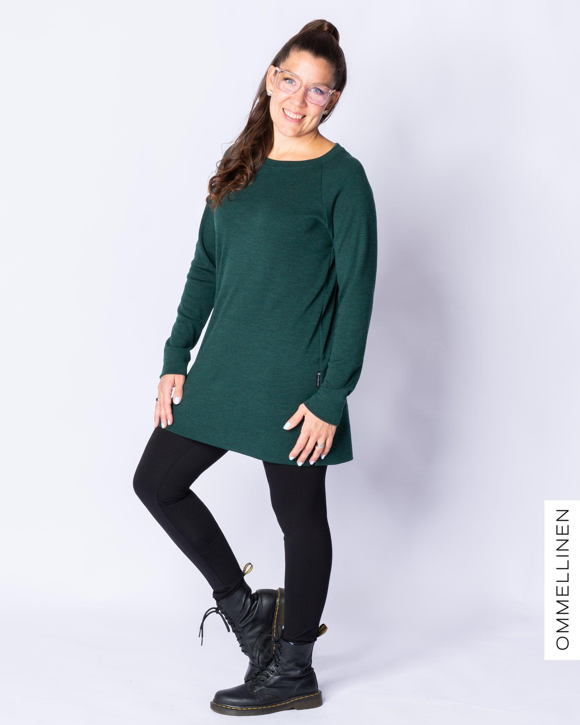 WOOL tunic, melange dark green