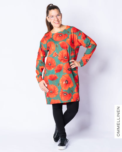 POCKET tunic, Yökukka - turquoise/red