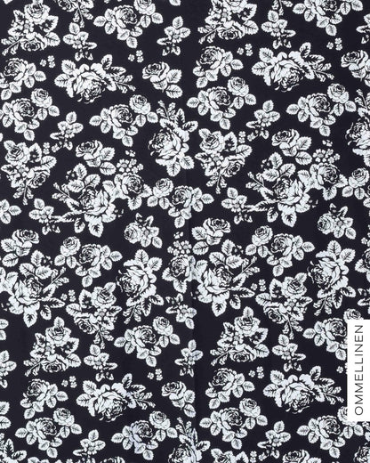 Glitter printed french terry - PRE-CUT, Babushka Roses - silver