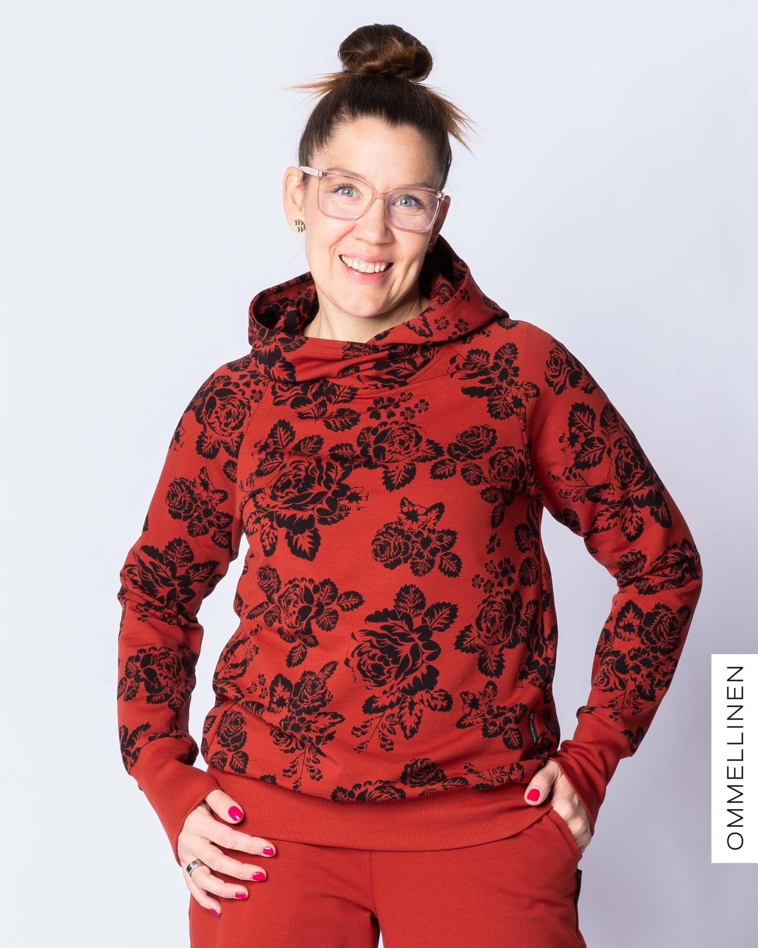 WHOOPS! LUOTTO hoodie, Babushka Roses - burnt orange - M