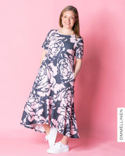 HULMU dress, Babushka Roses Giant - denim/rose