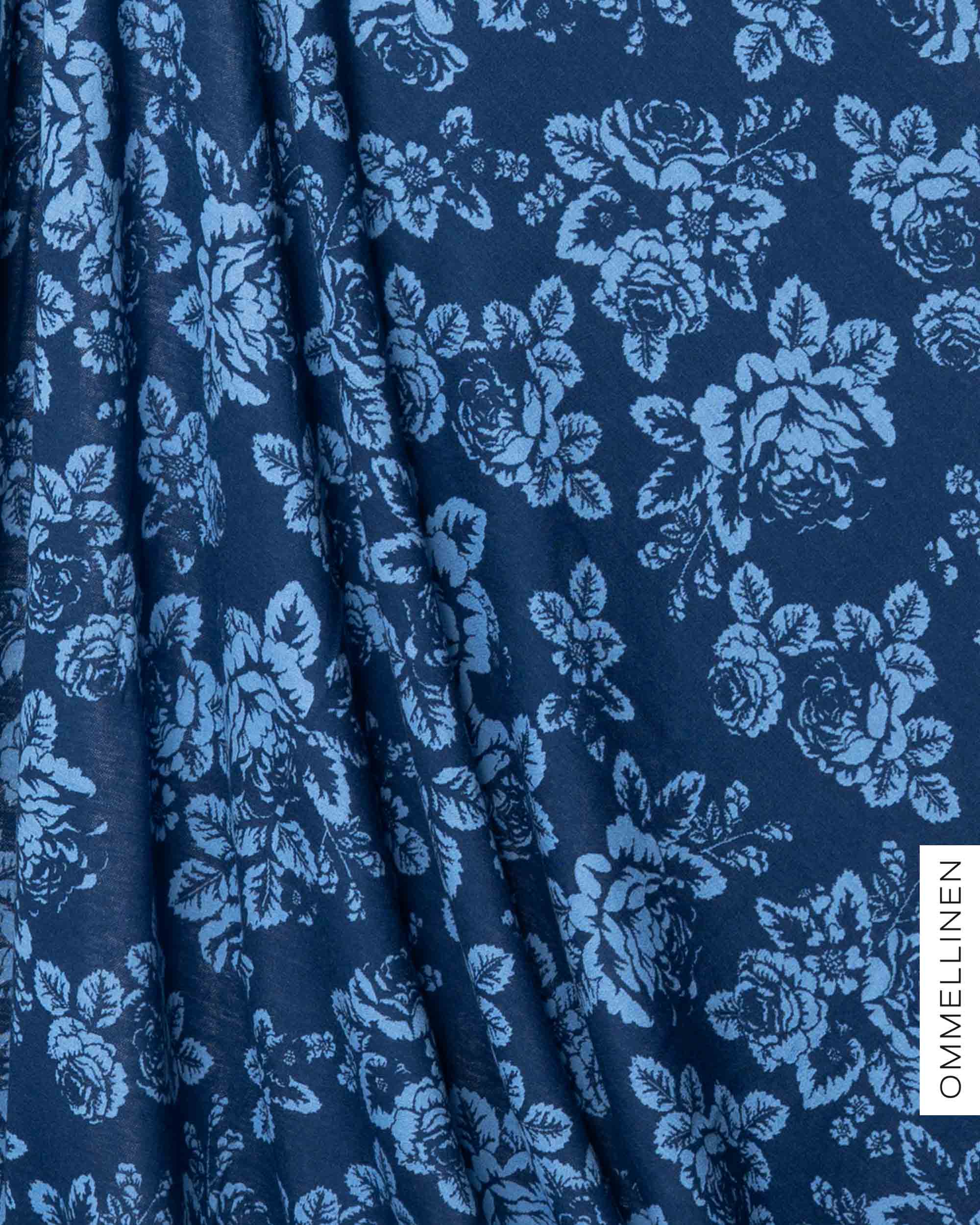 Merino wool - PRE-CUT, Babushka Roses - blue