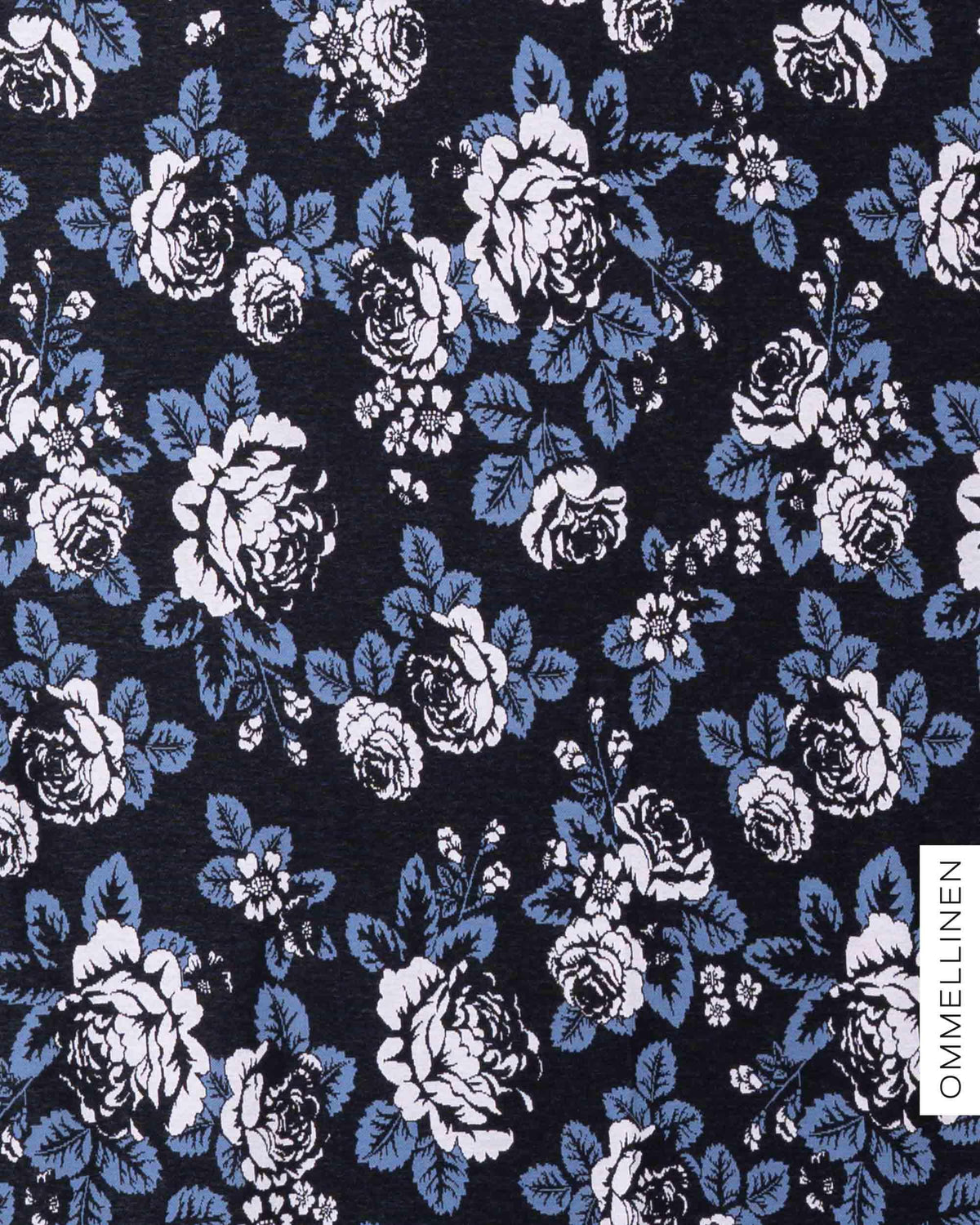 Organic cotton knit, Babushka Roses - black/blue