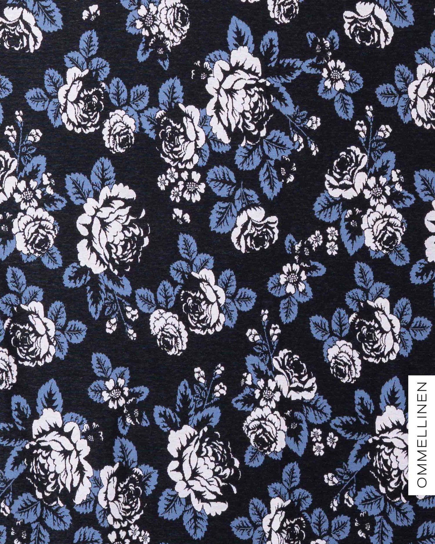 Organic cotton knit - PRE-CUT, Babushka Roses - black/blue