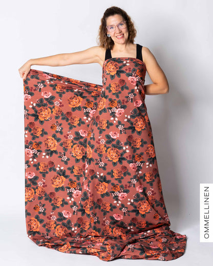 French terry, Babushka Roses - orange
