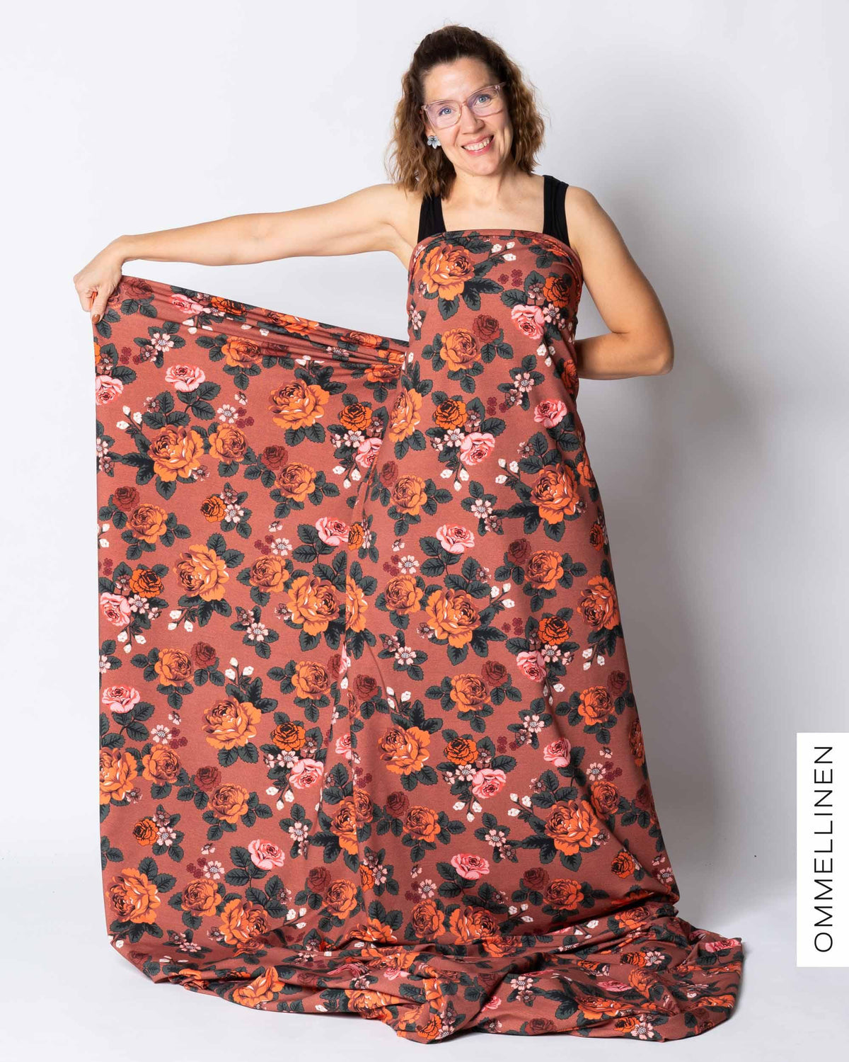 French terry - PRE-CUT, Babushka Roses - orange