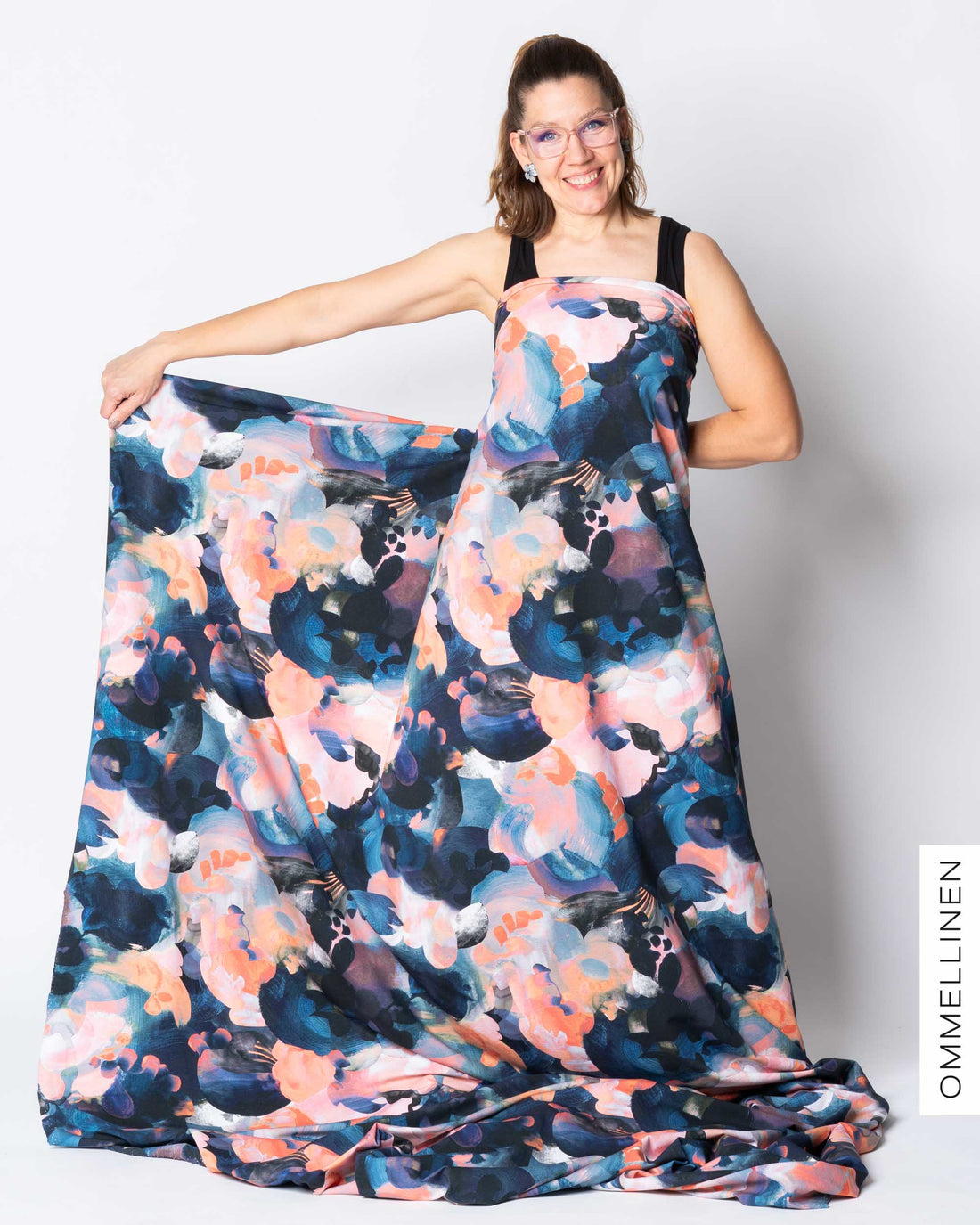 French terry, Hehku - blue/coral