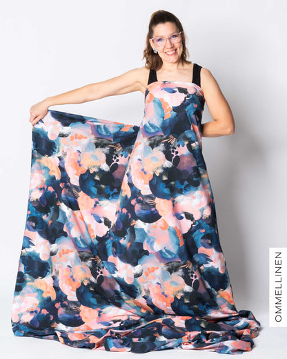 French terry, Hehku - blue/coral