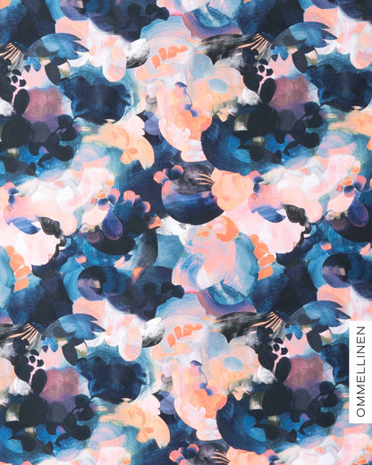 French terry, Hehku - blue/coral