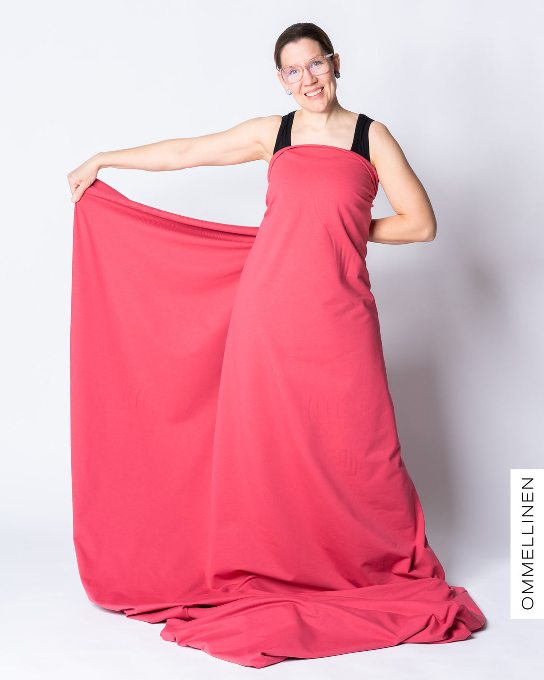 Harjattu joustocollege - leveÀ, tumma koralli