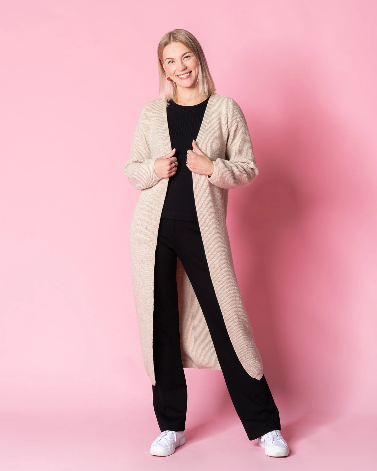 WHOOPS! MAXI cardigan - merino wool, light sand - M/L