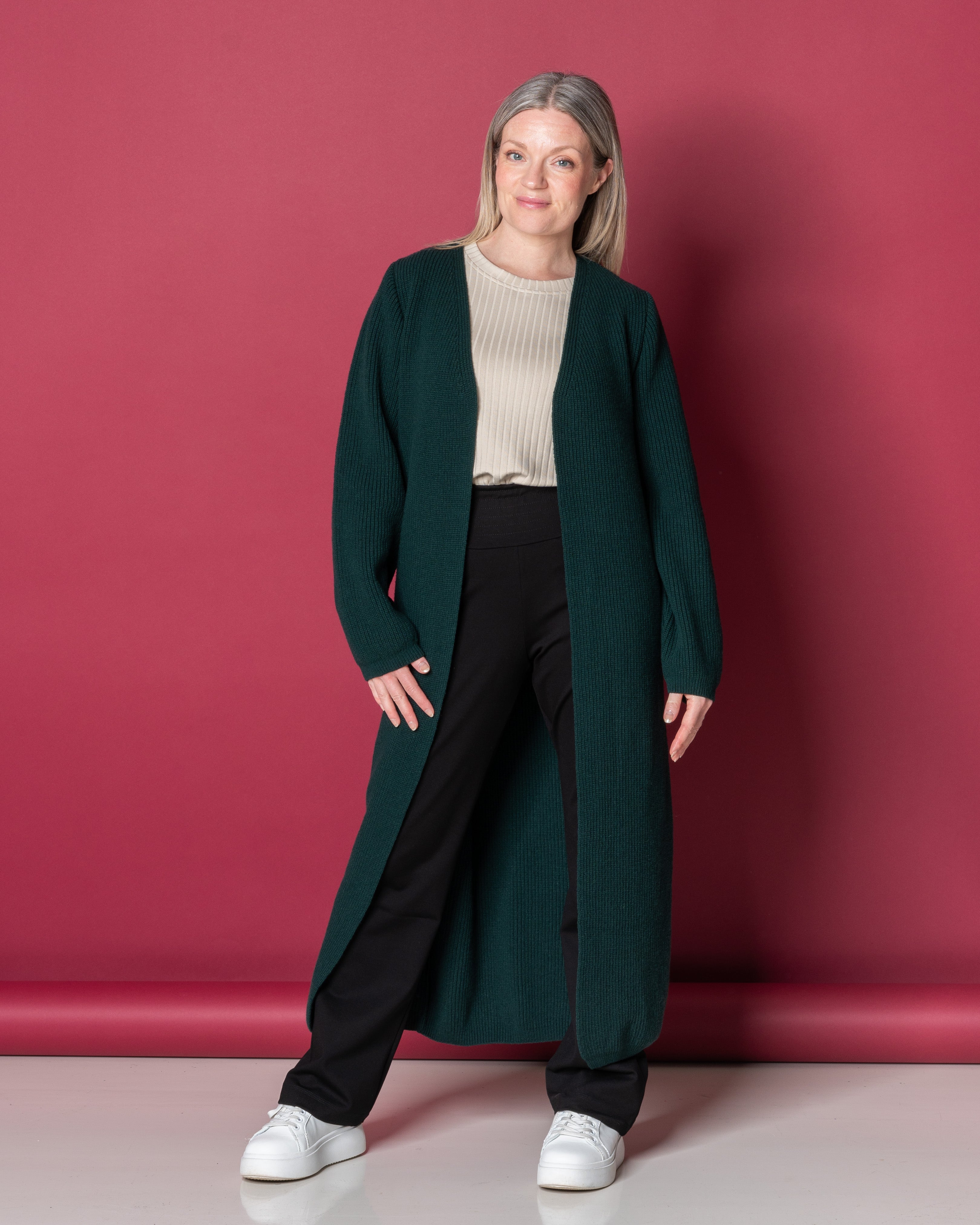 MAXI cardigan - merino wool, deep emerald