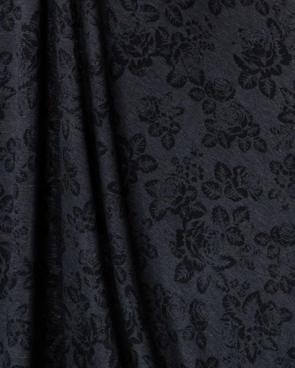 Merino wool, Babushka Roses - grey/black