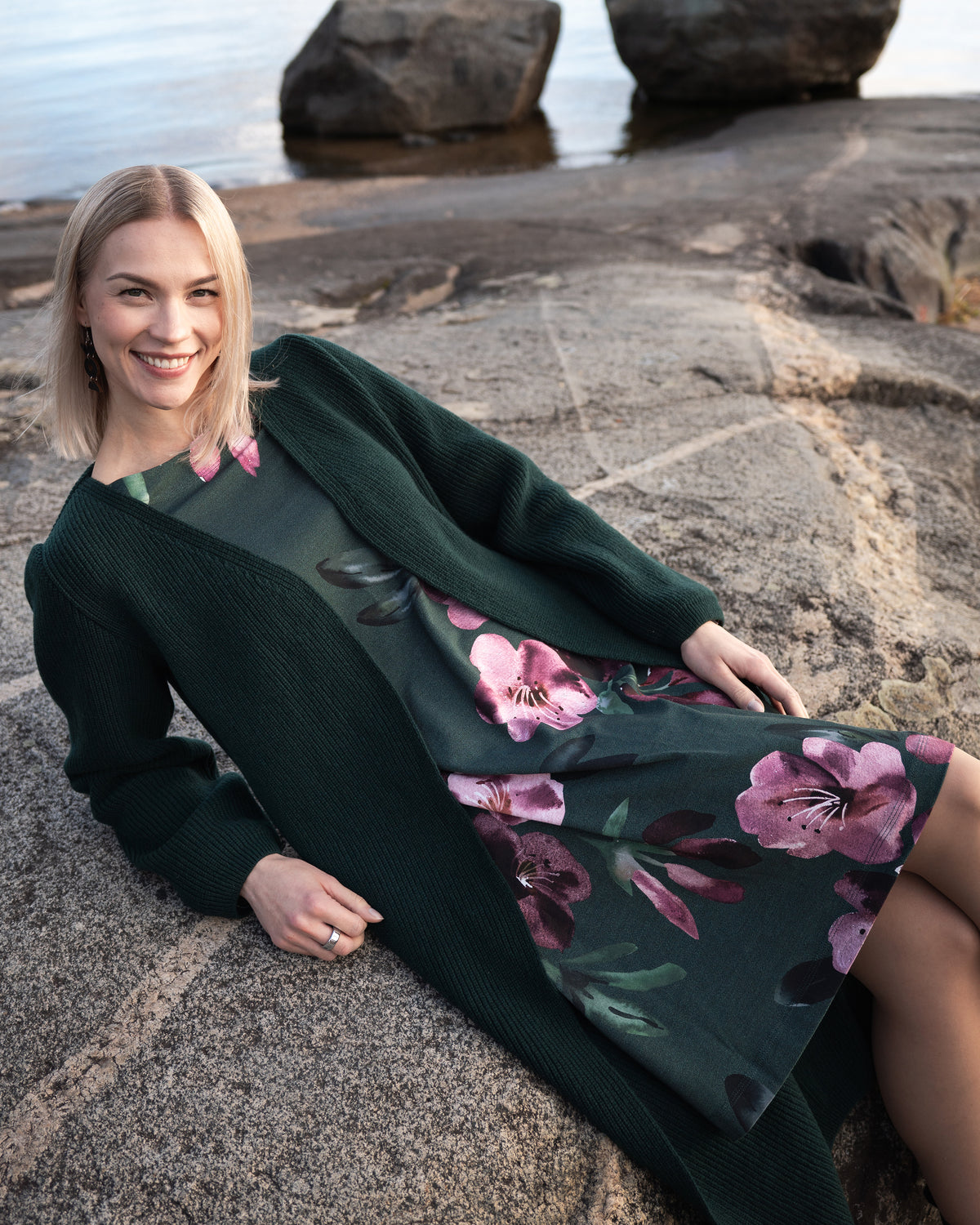 MAXI cardigan - merino wool, deep emerald