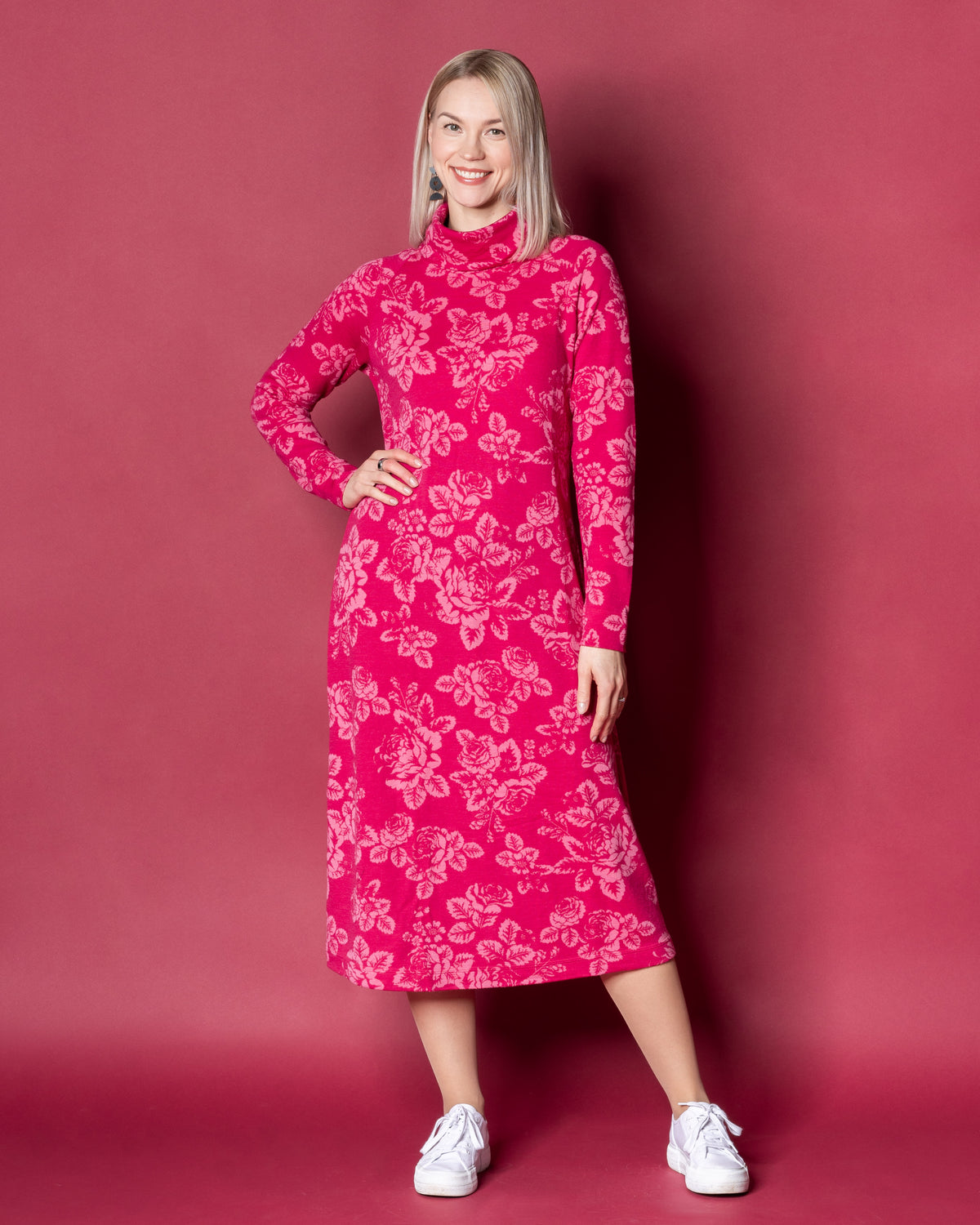 WOOL dress, Babushka Roses - pink