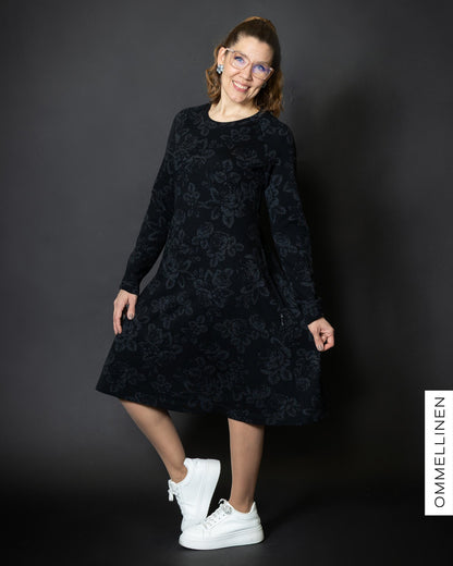 MERINO dress, Babushka Roses - black/grey