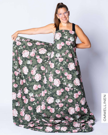 Jersey, Babushka Roses - green/rose