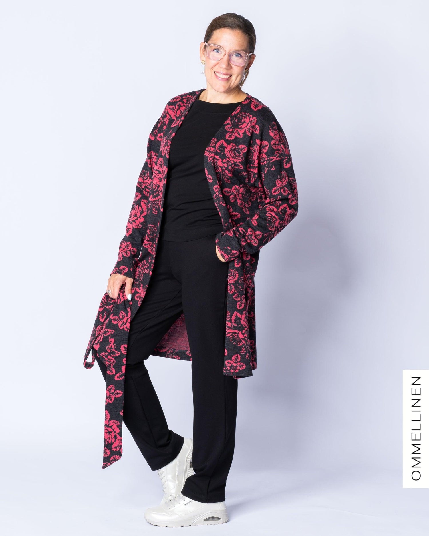 DIAMOND cardigan, Babushka Roses - grey/coral