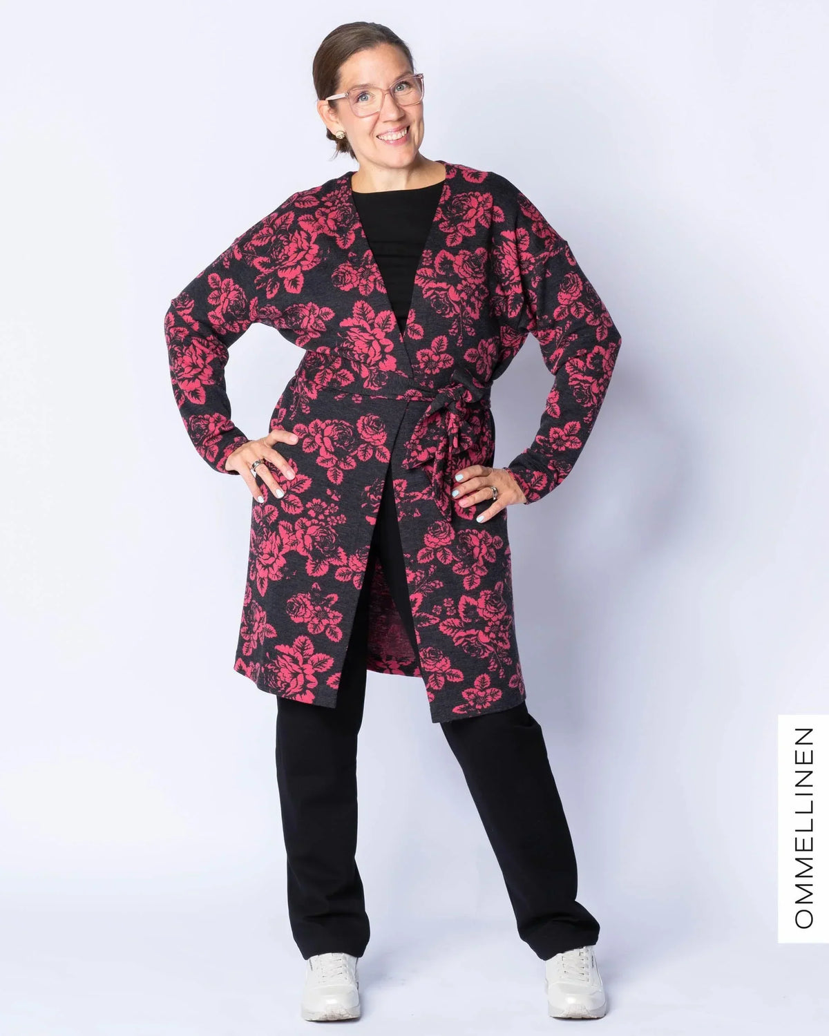DIAMOND cardigan, Babushka Roses - grey/coral