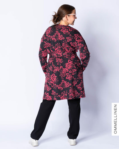 DIAMOND cardigan, Babushka Roses - grey/coral