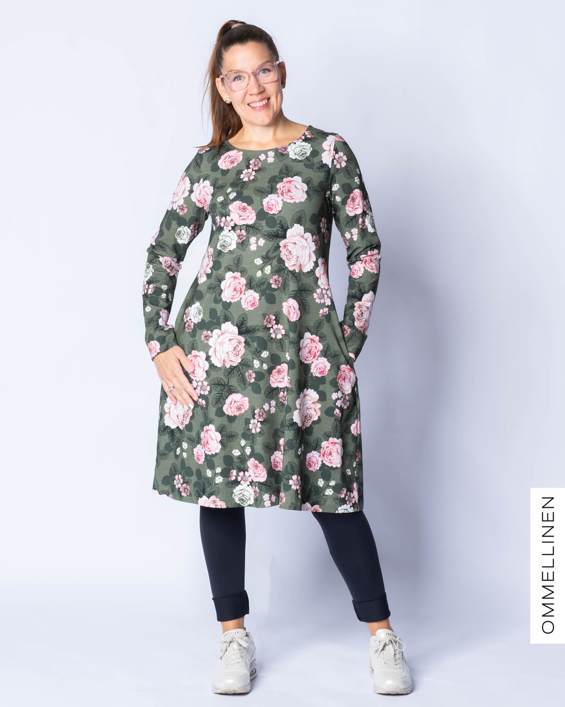 DRESS tunic, Babushka Roses - green/rose