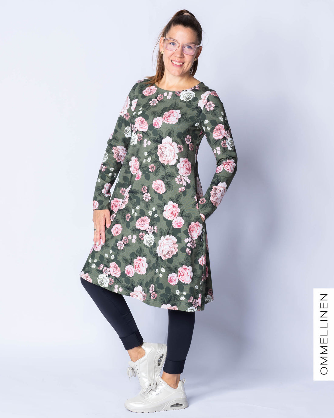 WHOOPS! DRESS tunic, Babushka Roses - green/rose - S