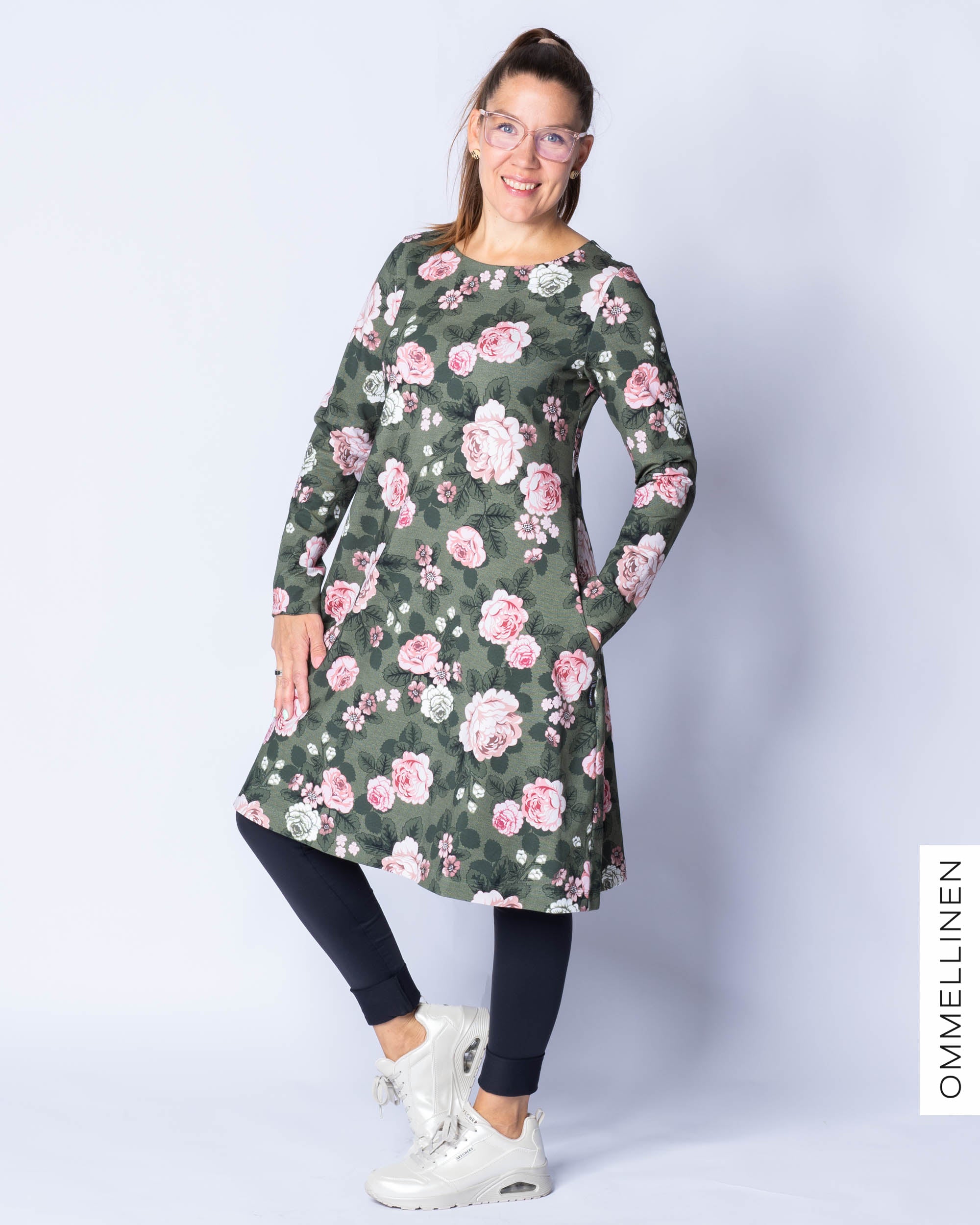 DRESS tunic, Babushka Roses - green/rose