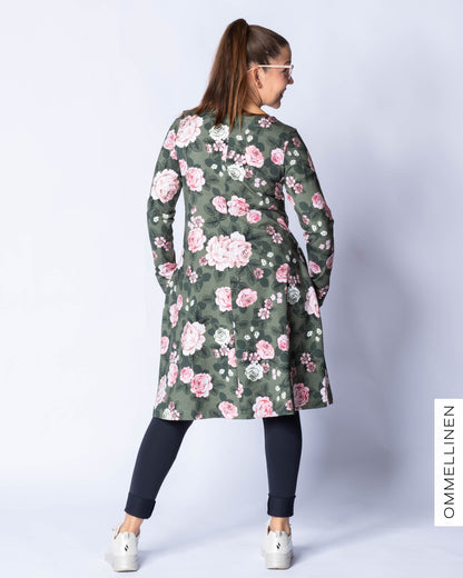 DRESS tunic, Babushka Roses - green/rose