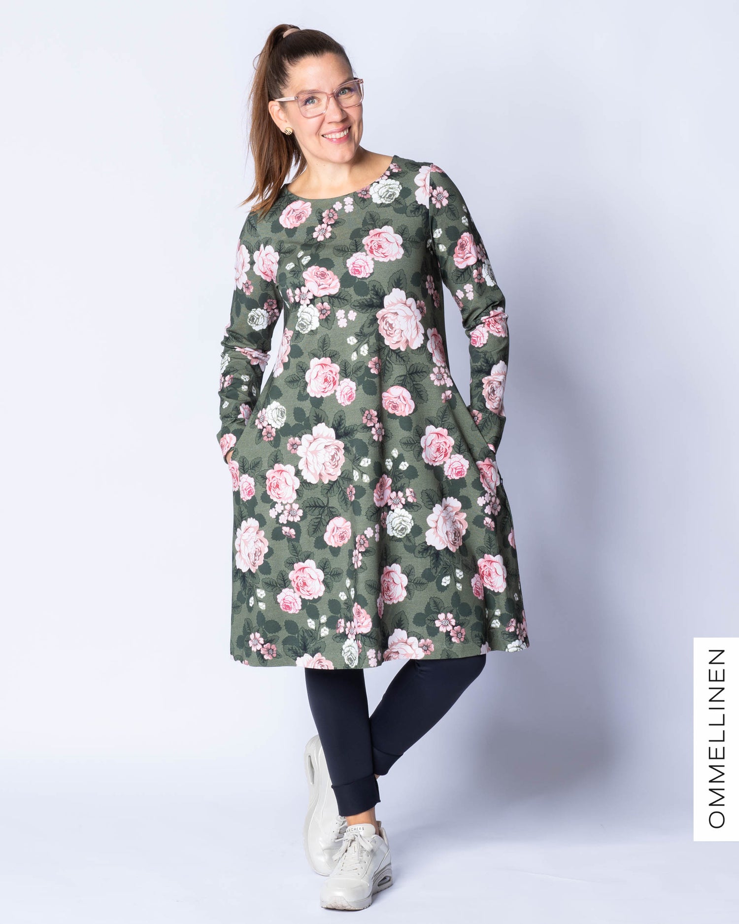 DRESS tunic, Babushka Roses - green/rose