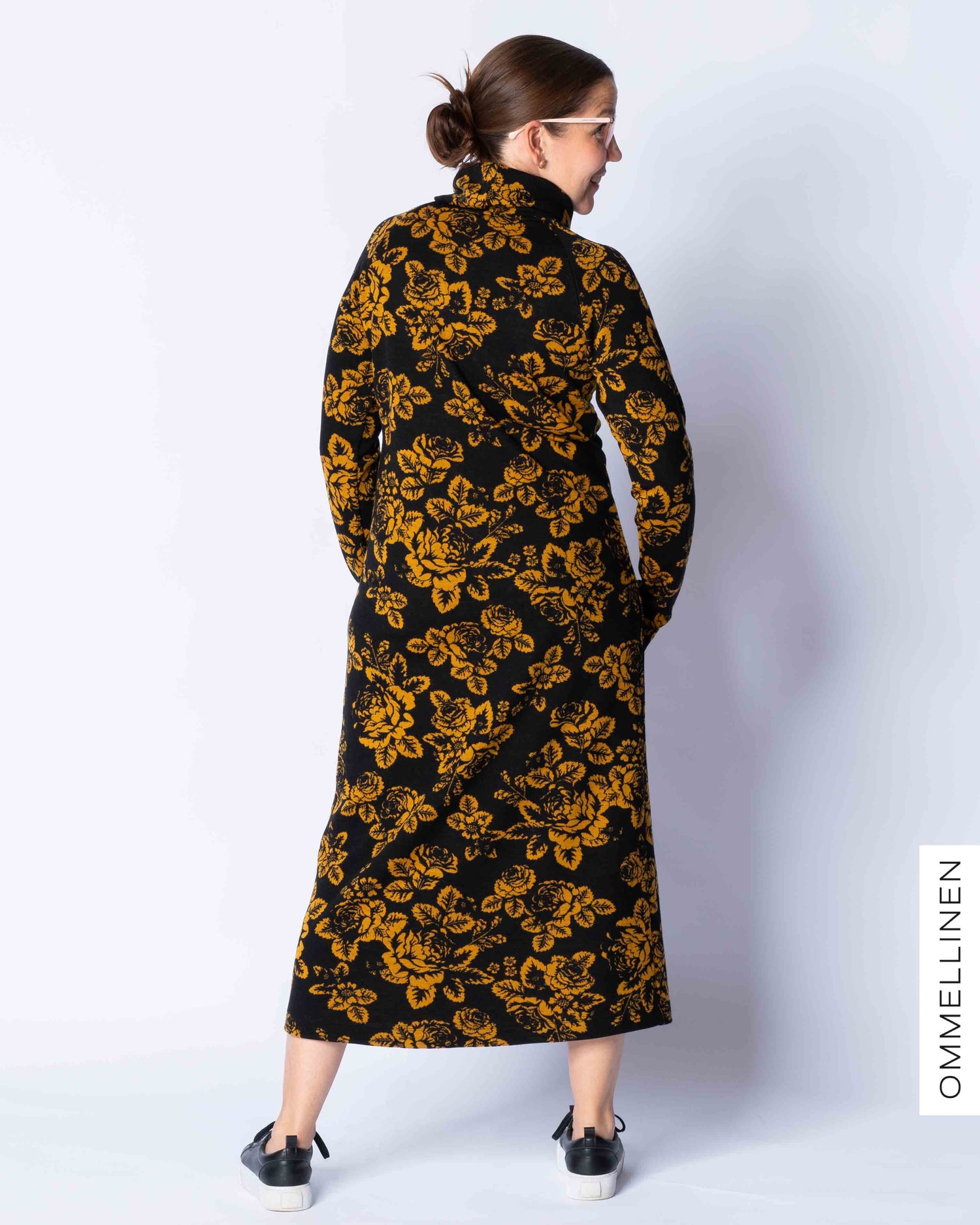 WOOL dress, Babushka Roses - black/ocher