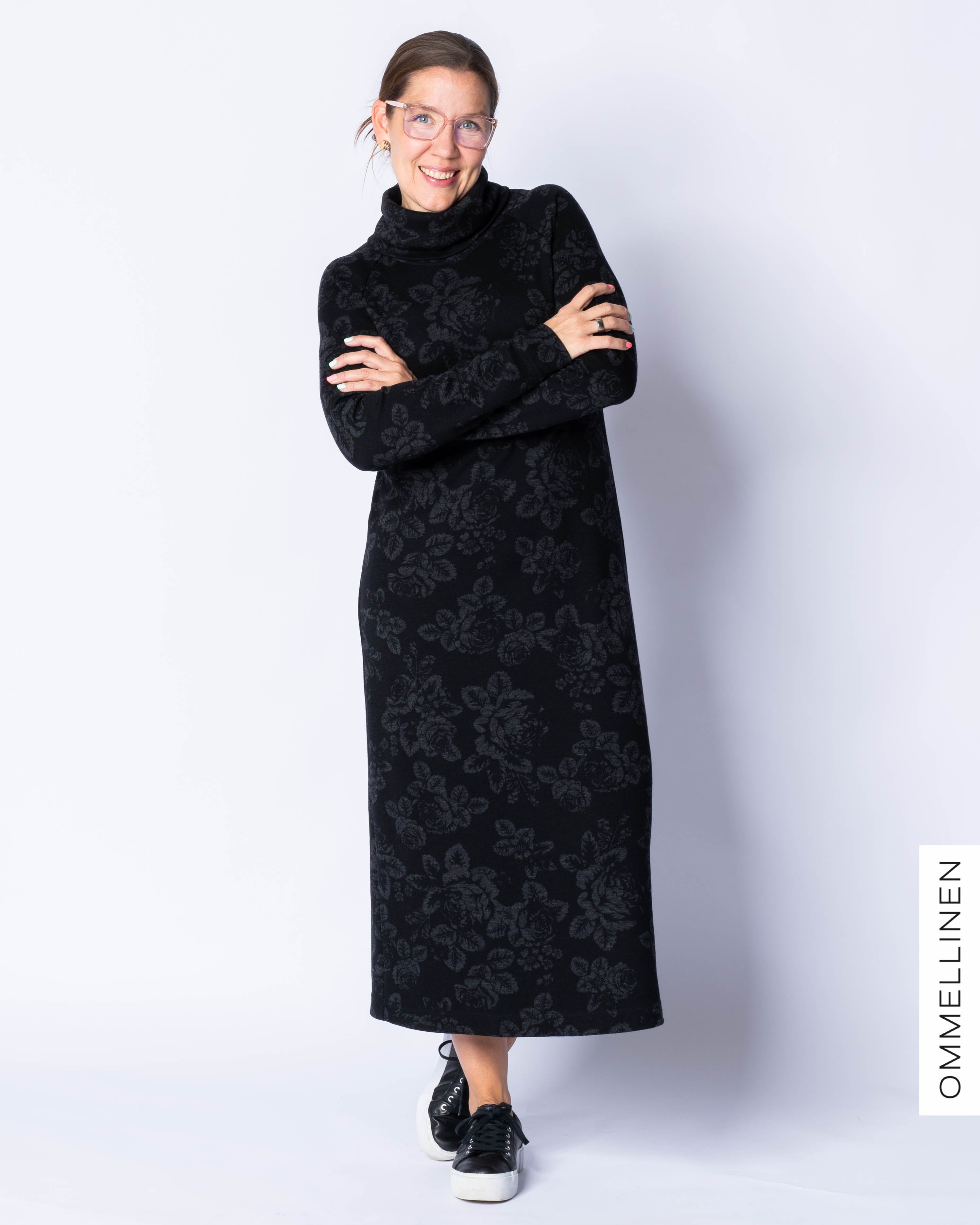 WOOL dress, Babushka Roses - black/grey