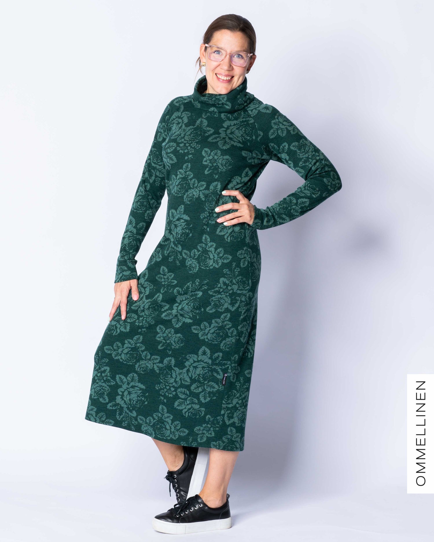 WOOL dress, Babushka Roses - green/green