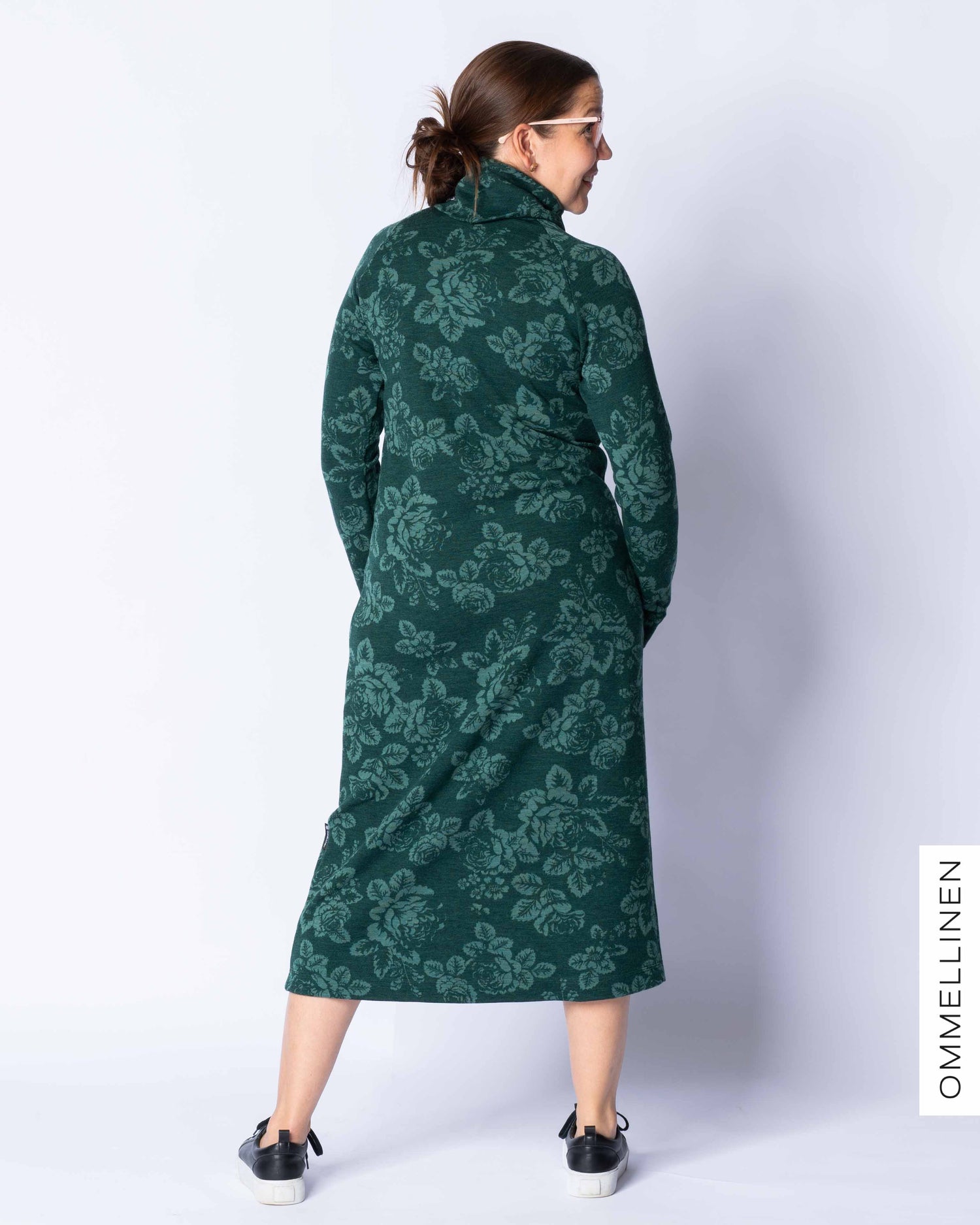 WOOL dress, Babushka Roses - green/green