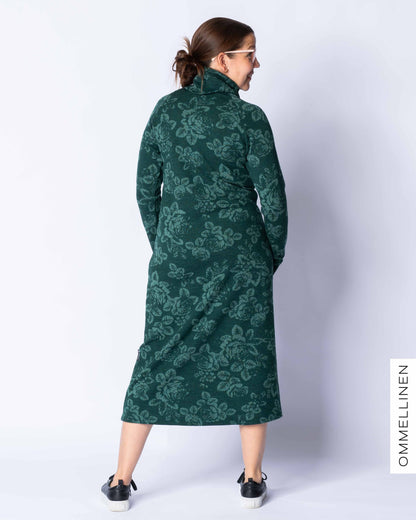 WOOL dress, Babushka Roses - green/green