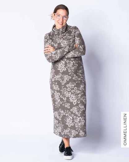 WOOL dress, Babushka Roses - brown/sand